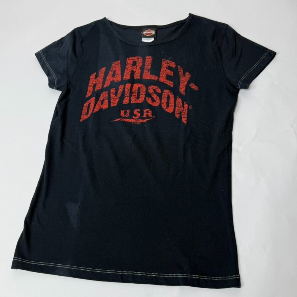 Harley Davidson Women's Short Sleeve‎ Black Graphic Tee Large